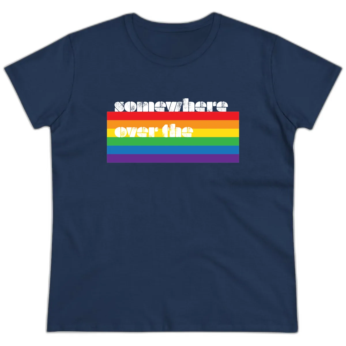 Somewhere Over The Rainbow Pride Ladies Tee in Navy