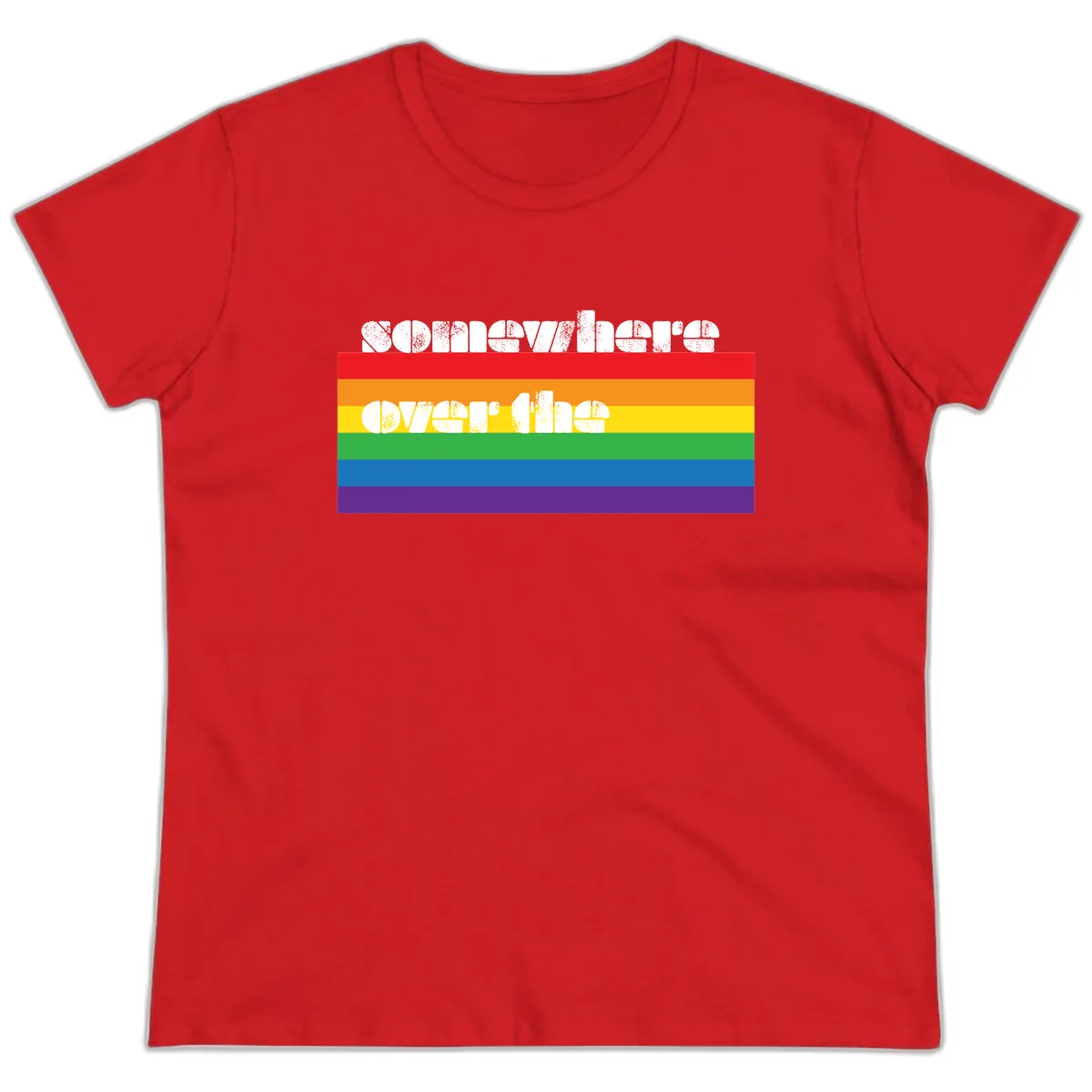 Somewhere Over The Rainbow Pride Ladies Tee in Red