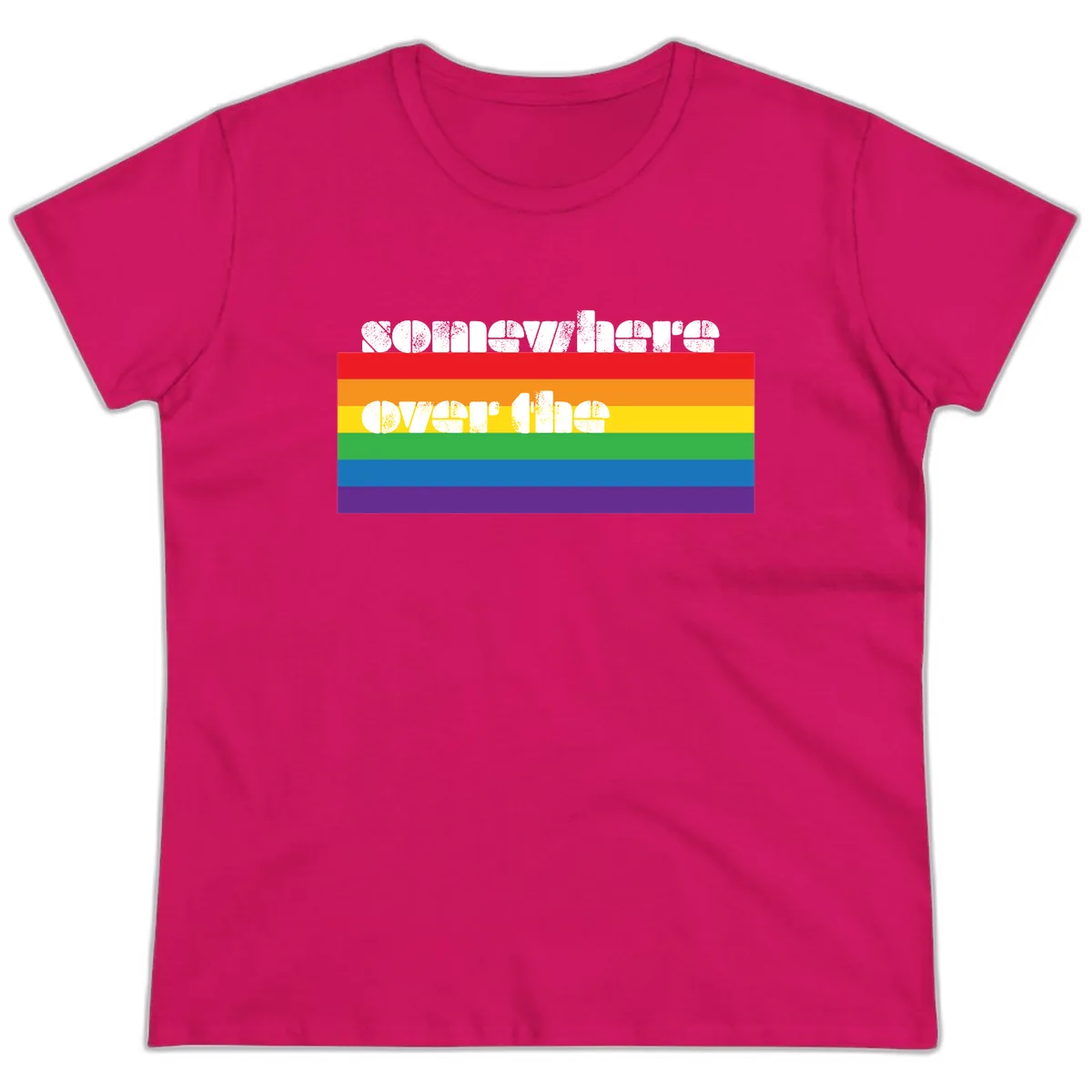 Somewhere Over The Rainbow Pride Ladies Tee in Heliconia