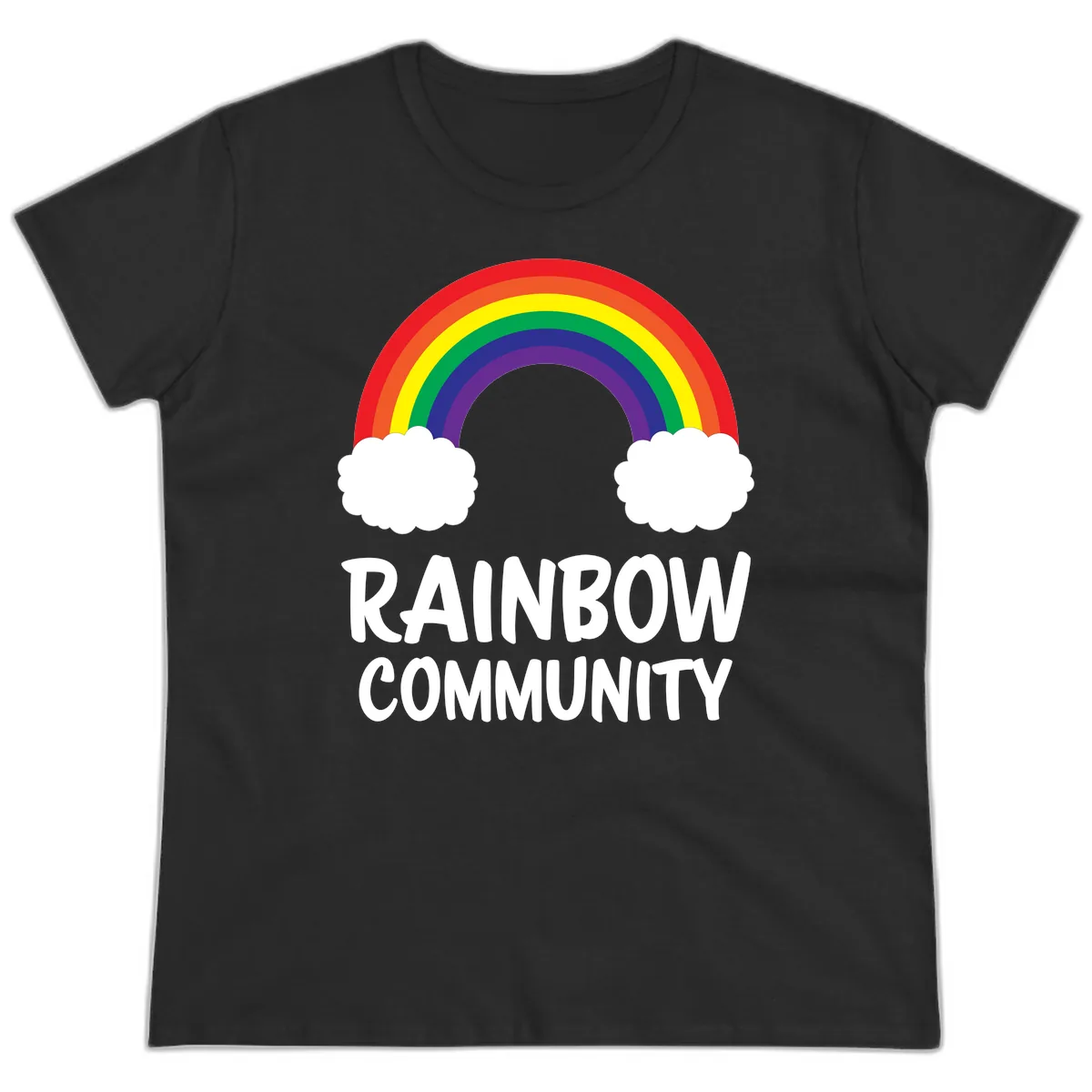 Rainbow Community Pride Design Ladies Tee in Black