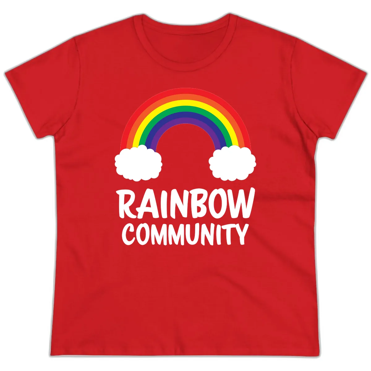 Rainbow Community Pride Design Ladies Tee in Red
