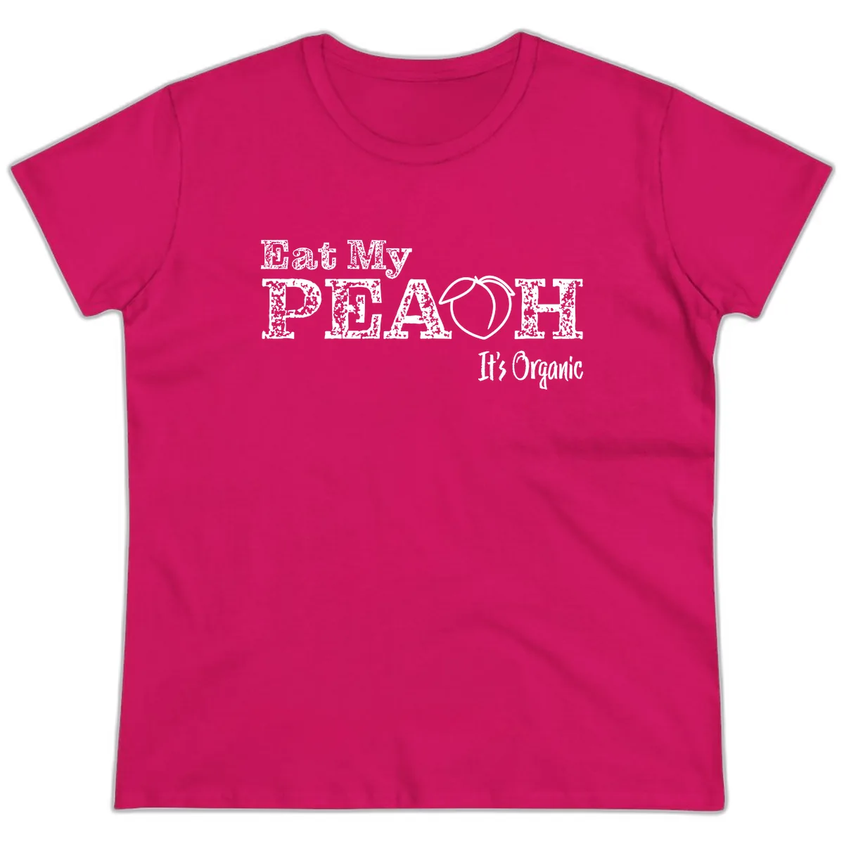 Eat My Peach It's Organic Ladies Tee in Heliconia