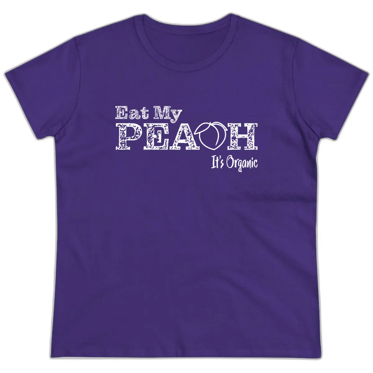 Eat My Peach It's Organic Ladies Tee in Purple
