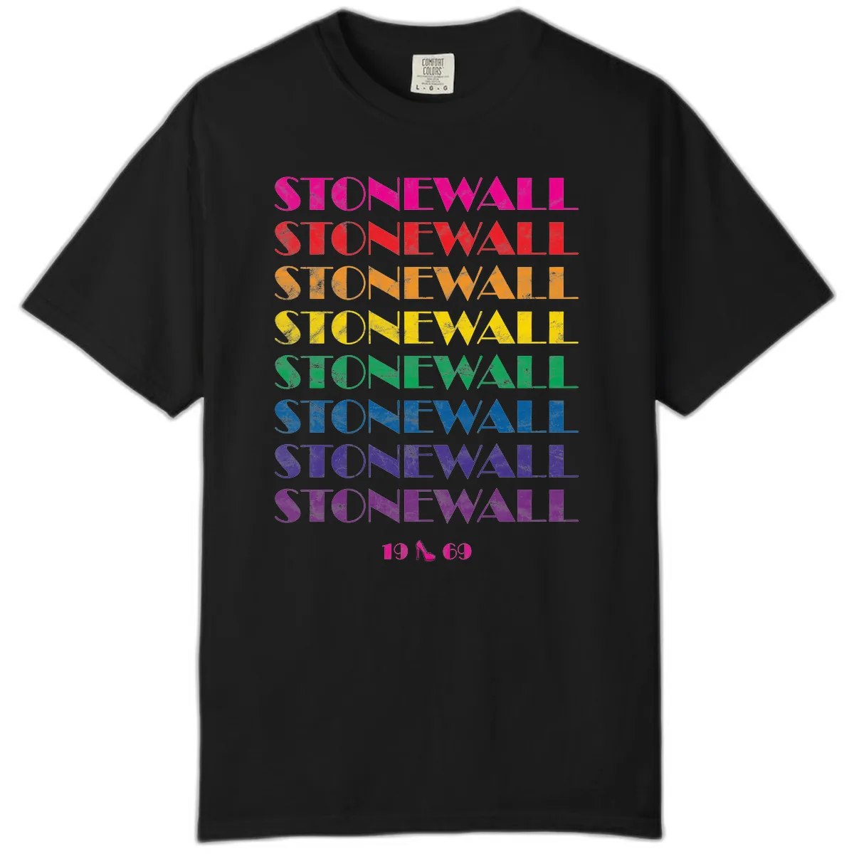 Stonewall Pride Rainbow Repetition Comfort Color in Black