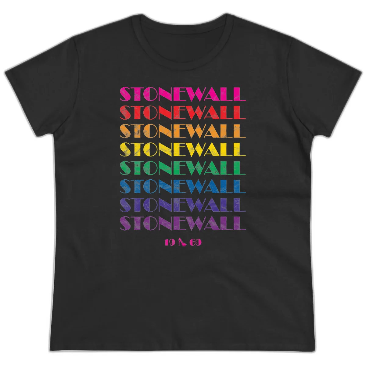 Stonewall Pride Rainbow Repetition Ladies Tee in Black