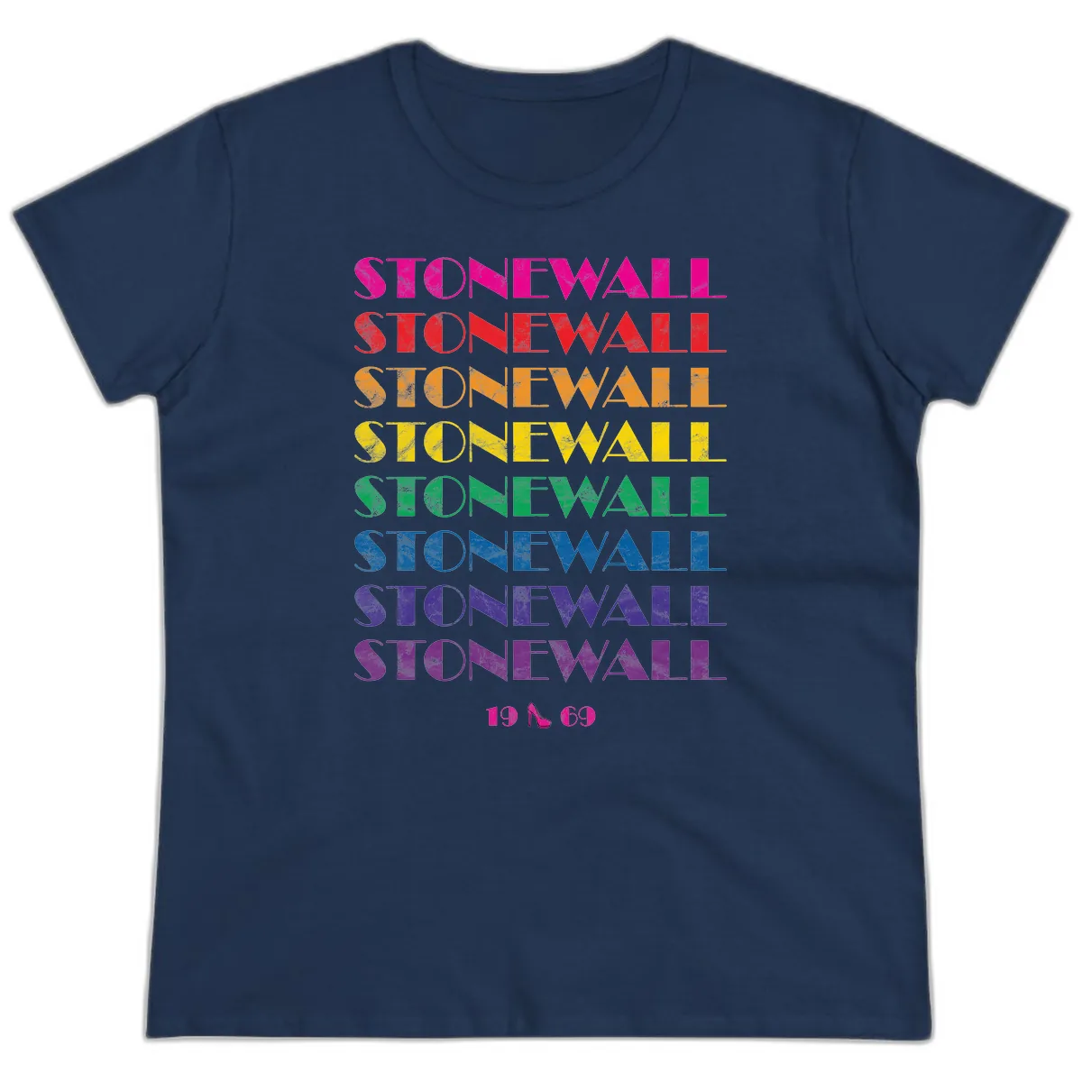 Stonewall Pride Rainbow Repetition Ladies Tee in Navy