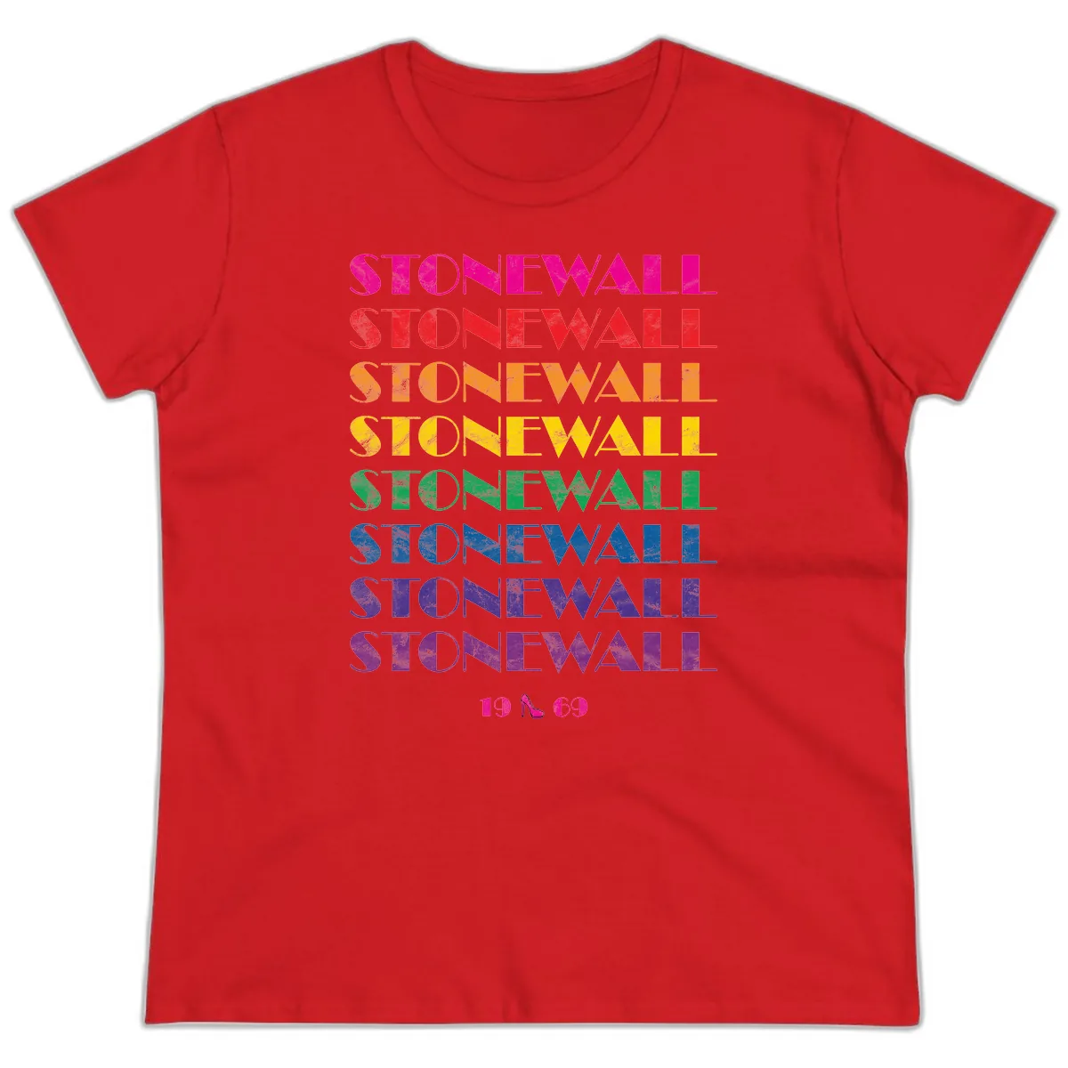 Stonewall Pride Rainbow Repetition Ladies Tee in Red