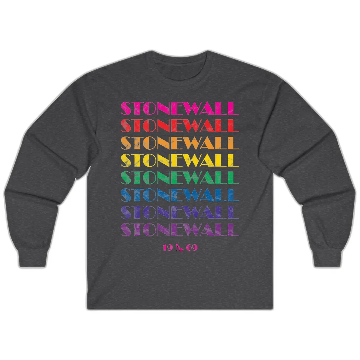 Stonewall Pride Rainbow Repetition Long Sleeve in Dark Heather
