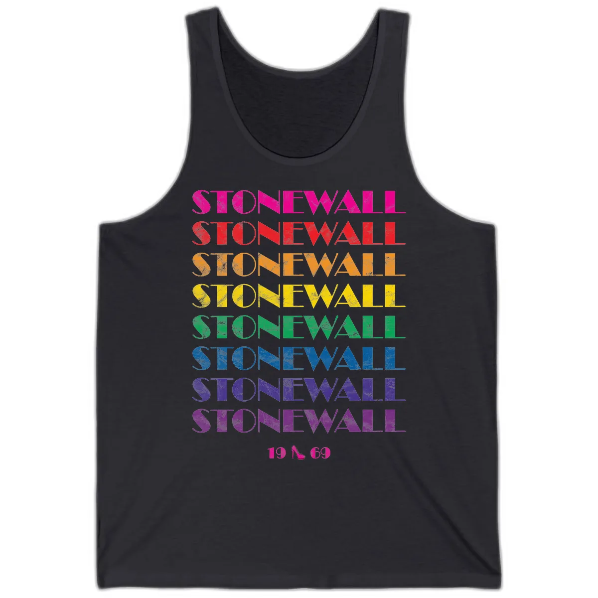 Stonewall Pride Rainbow Repetition Tank in Dark Grey