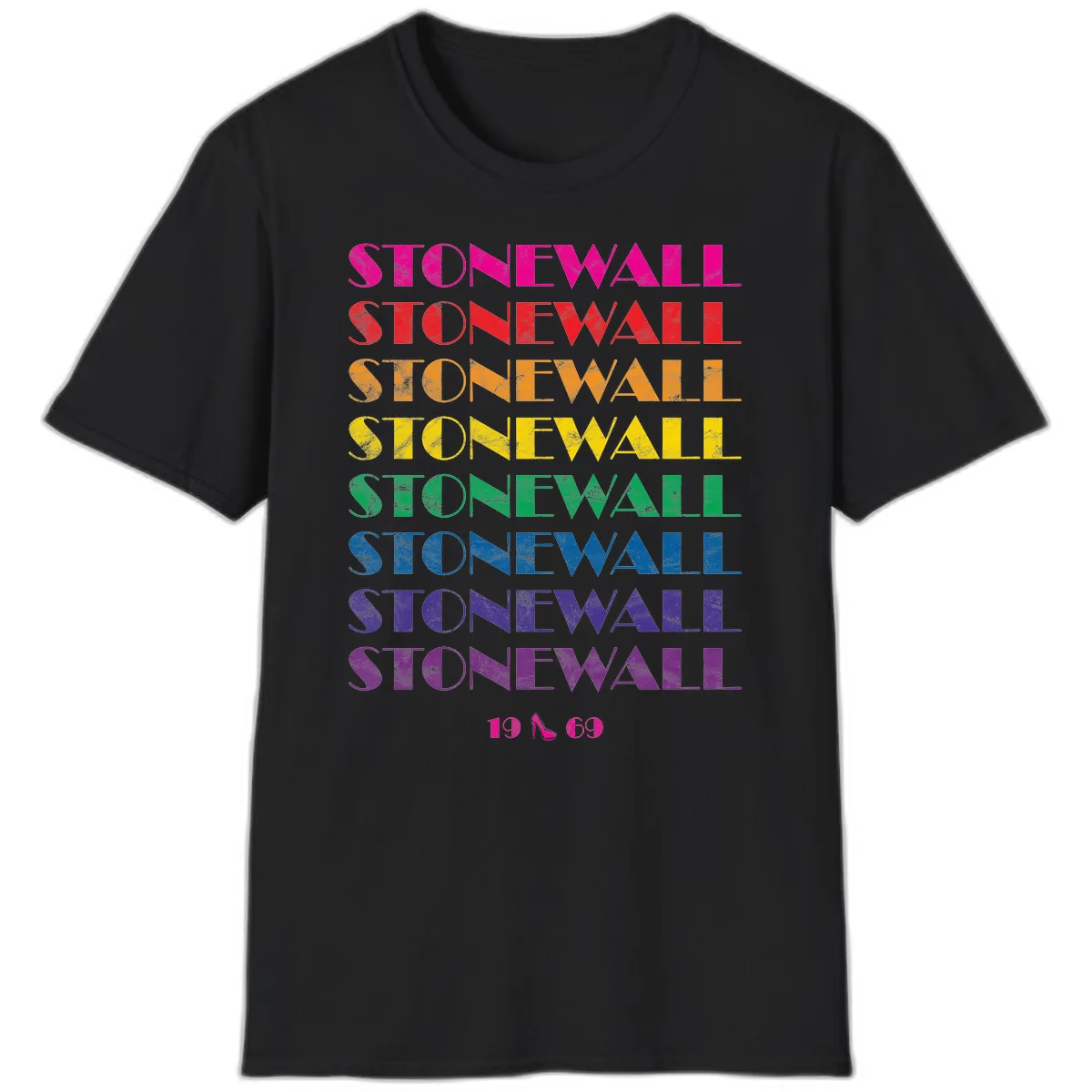 Stonewall Pride Rainbow Repetition T-Shirt in Black