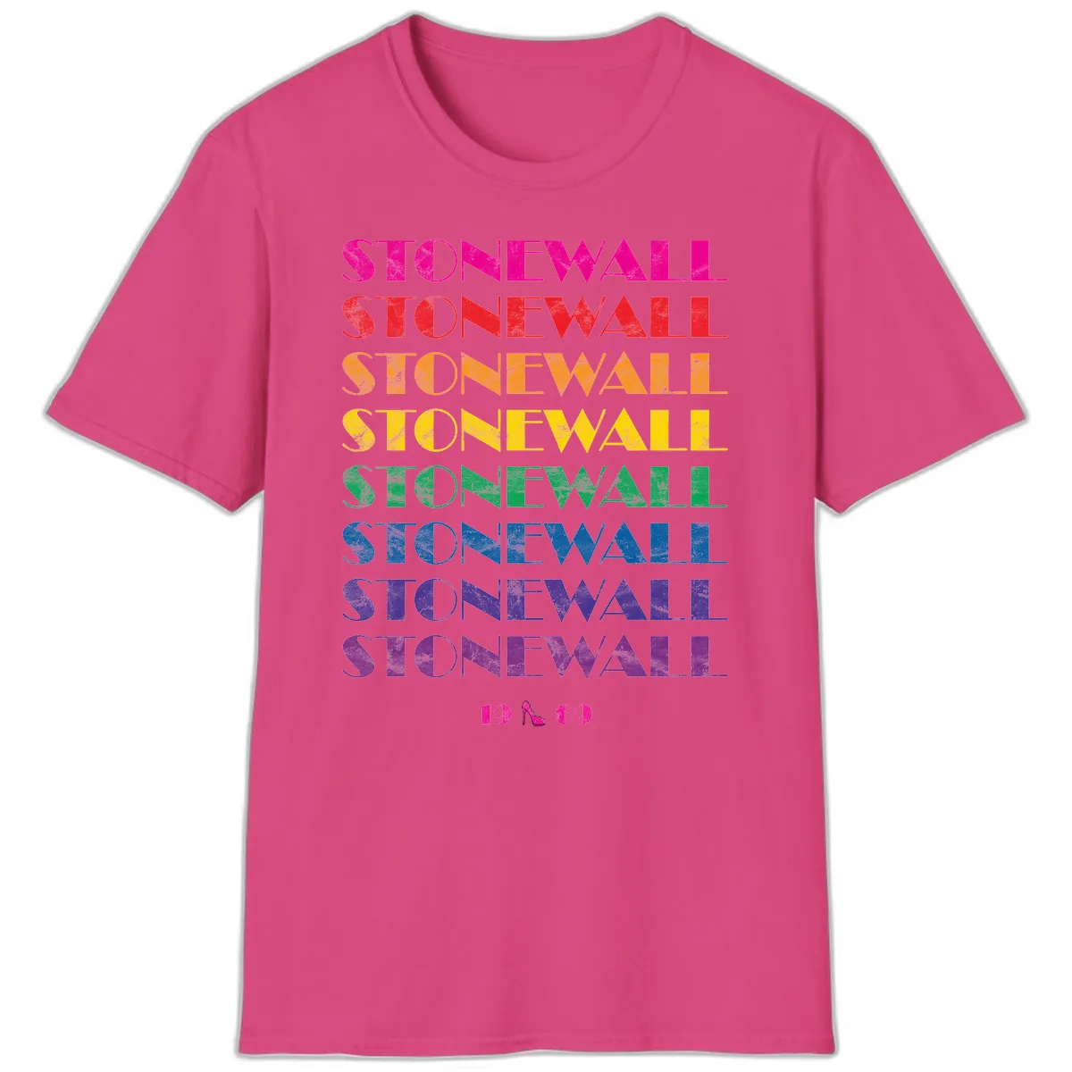 Stonewall Pride Rainbow Repetition T-Shirt in Heliconia