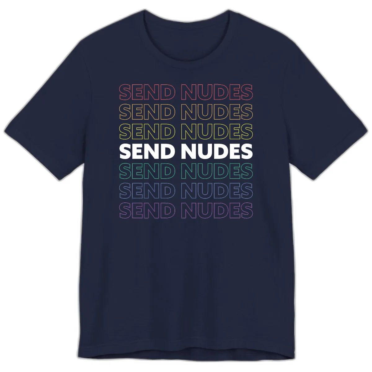 Send Nudes Rainbow Typography Premium T-Shirt in Navy