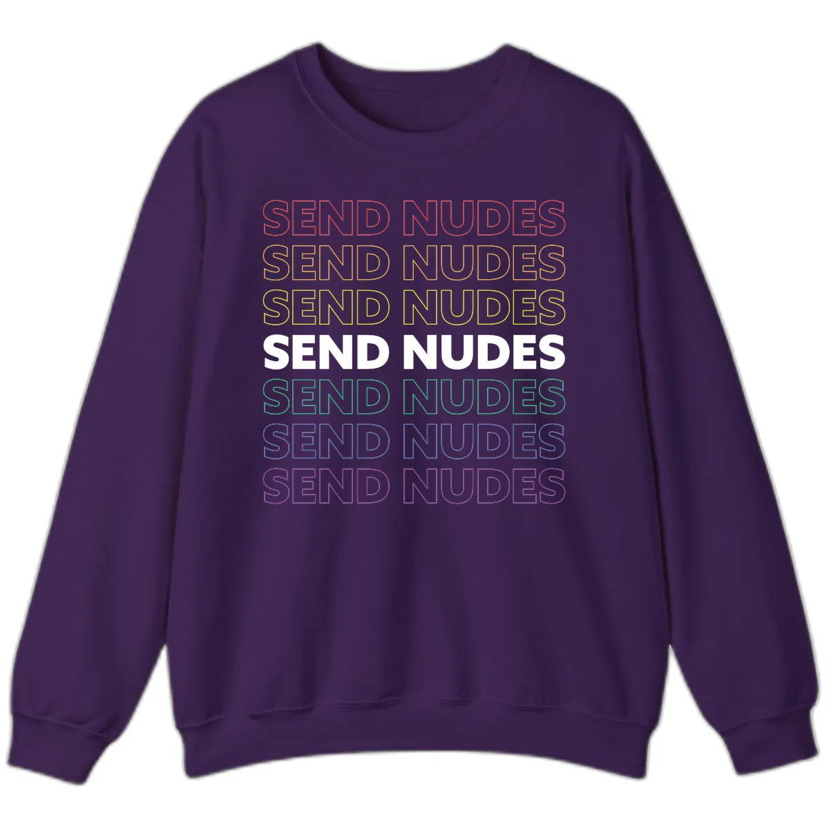 Send Nudes Rainbow Typography Sweatshirt in Purple