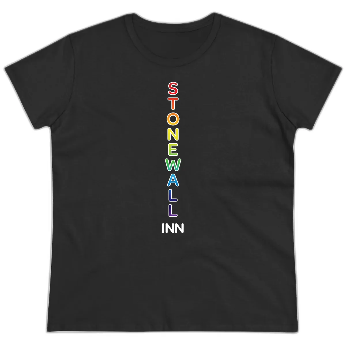 Stonewall Inn Rainbow Pride Vertical Ladies Tee in Black
