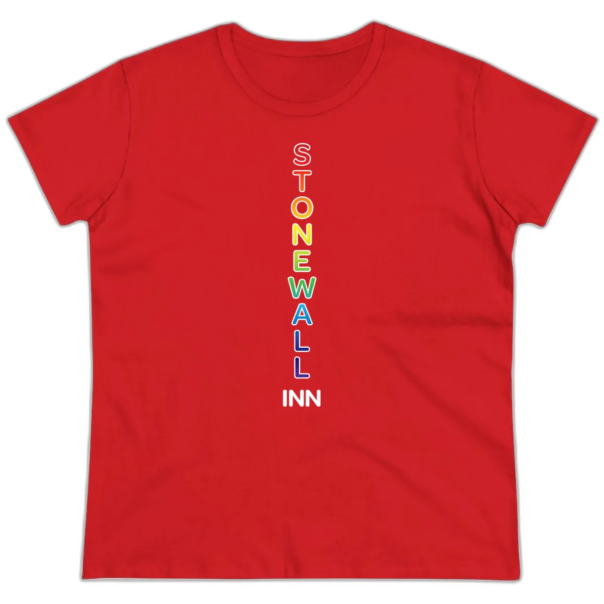 Stonewall Inn Rainbow Pride Vertical Ladies Tee in Red