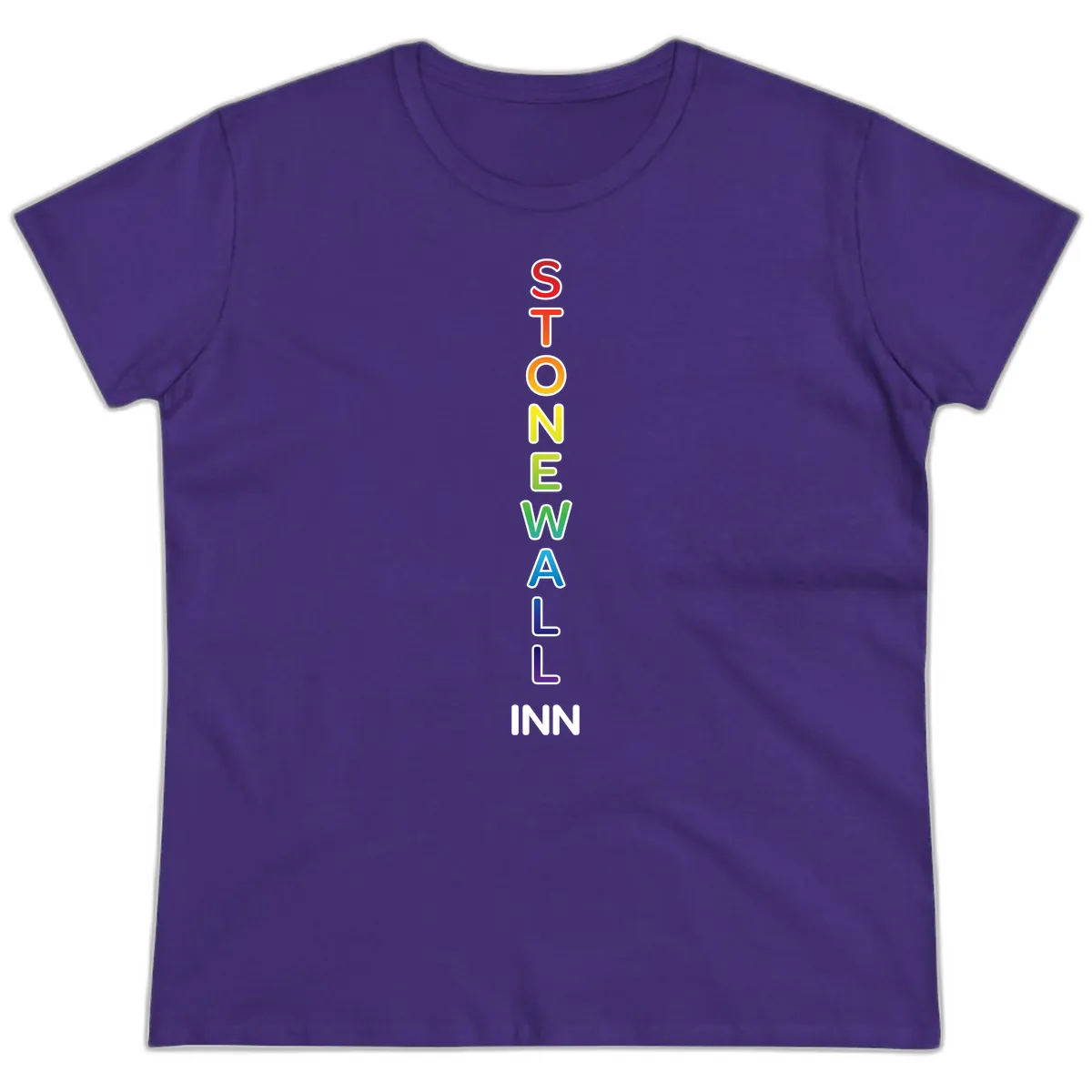 Stonewall Inn Rainbow Pride Vertical Ladies Tee in Purple