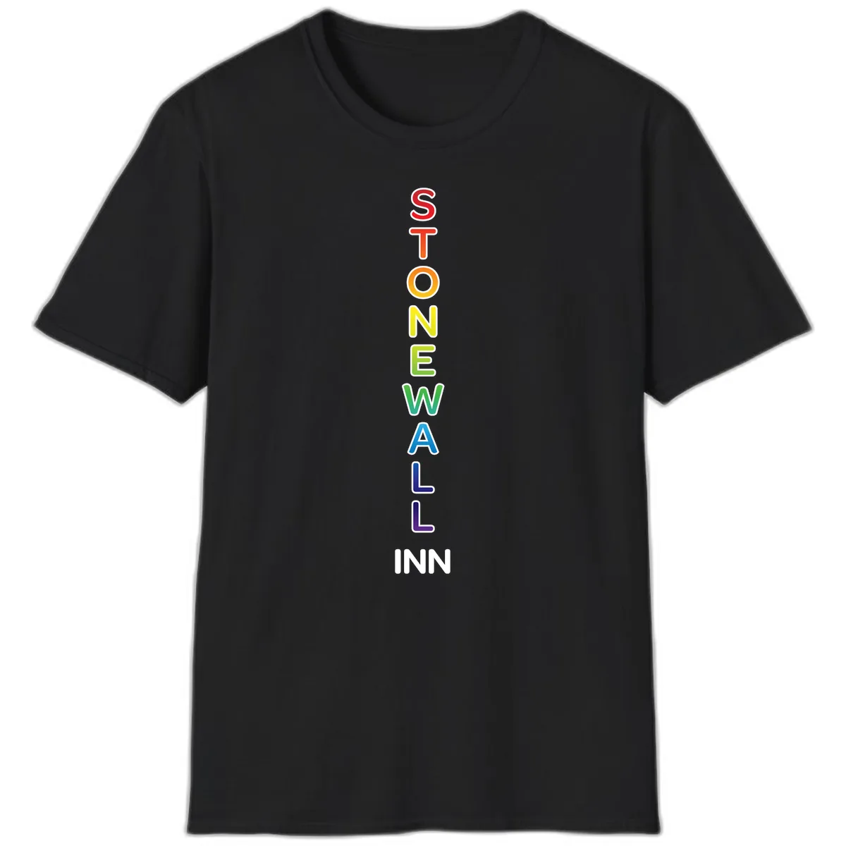 Stonewall Inn Rainbow Pride Vertical T-Shirt in Black