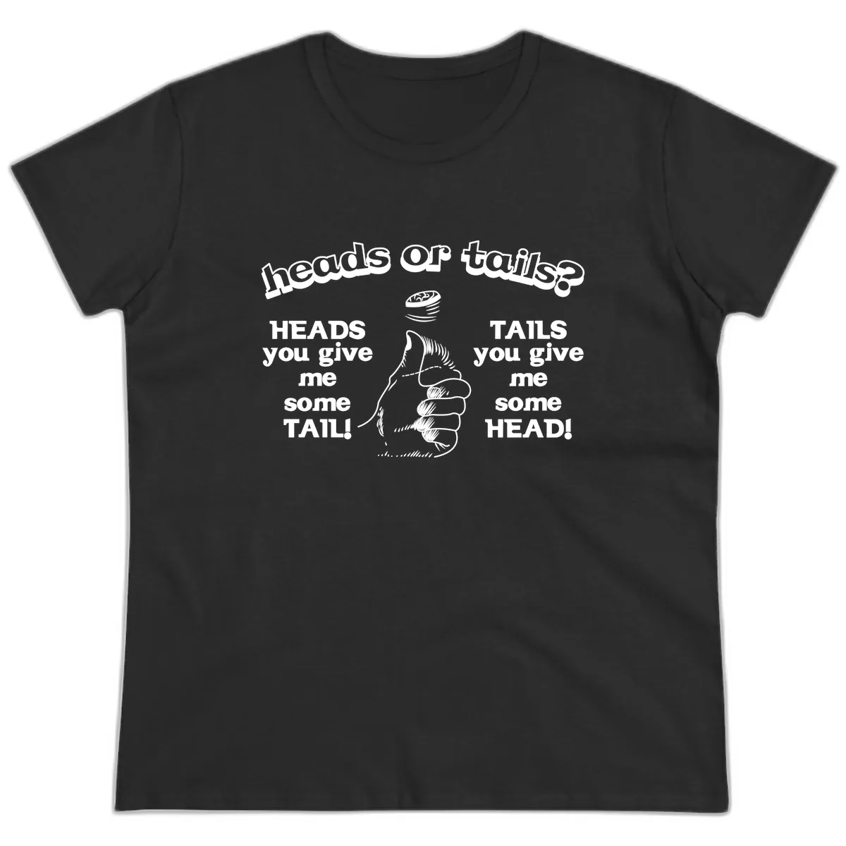 Heads Or Tails Coin Flip Ladies Tee in Black