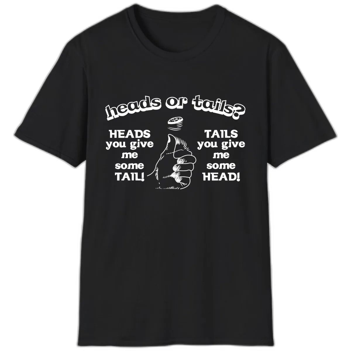 Heads Or Tails Coin Flip T-Shirt in Black