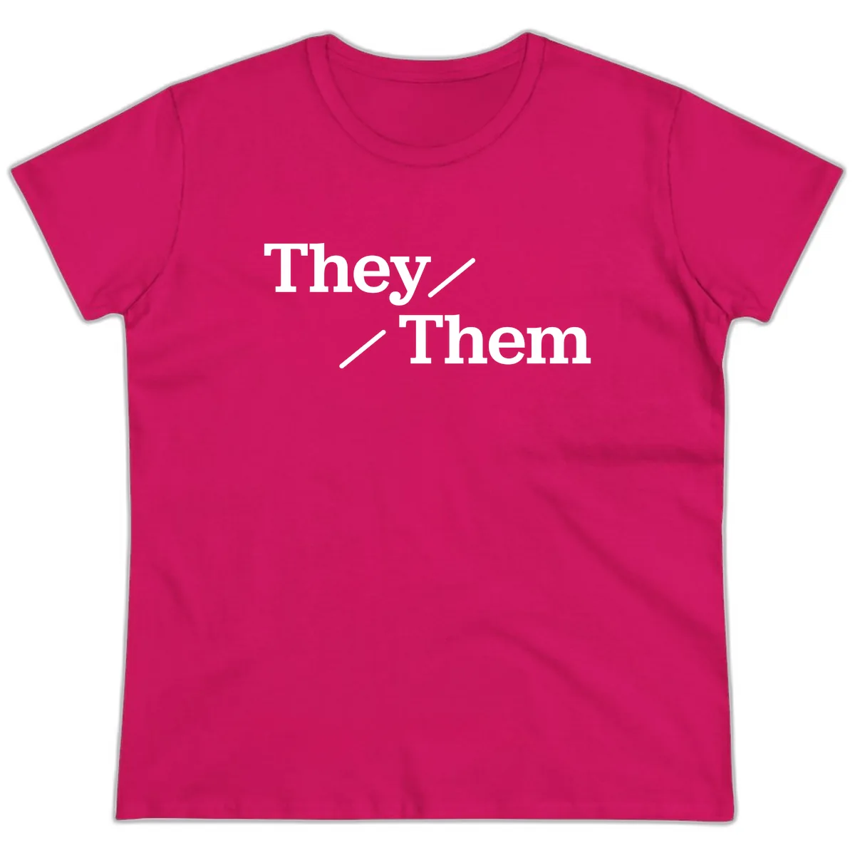 They Them Pronouns Pride Ladies Tee in Heliconia