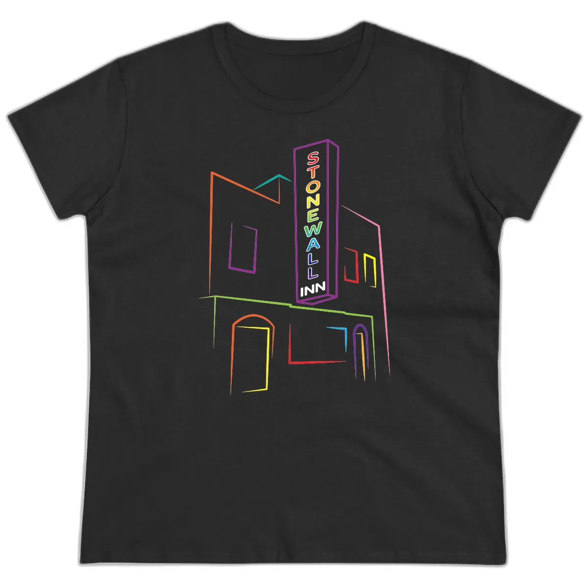 Stonewall Inn Neon Sign Ladies Tee in Black