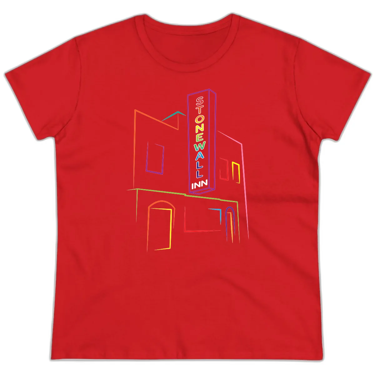 Stonewall Inn Neon Sign Ladies Tee in Red