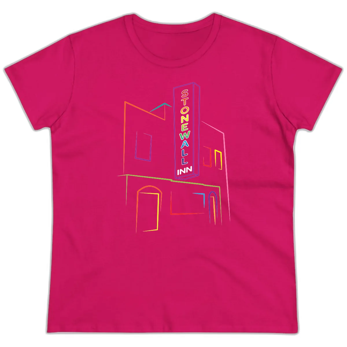 Stonewall Inn Neon Sign Ladies Tee in Heliconia