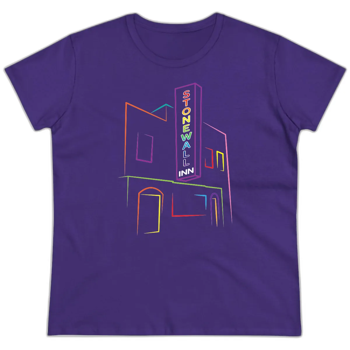 Stonewall Inn Neon Sign Ladies Tee in Purple