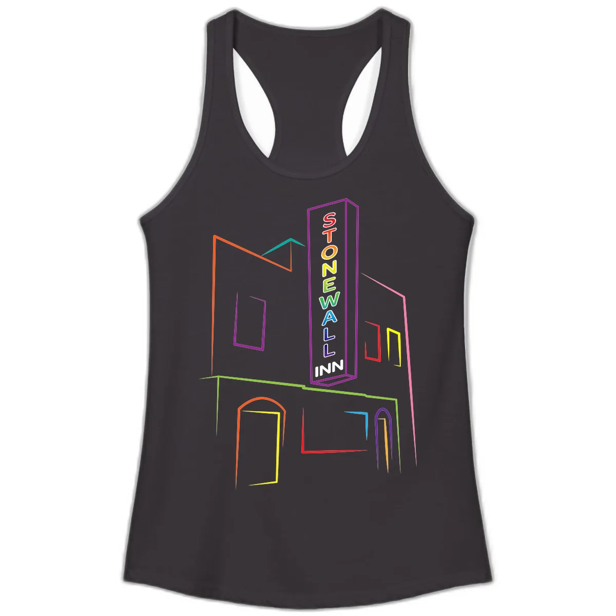 Stonewall Inn Neon Sign Ladies Tank in Black