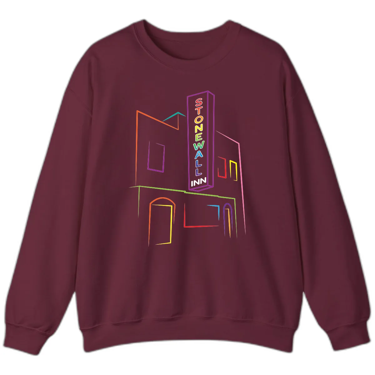 Stonewall Inn Neon Sign Sweatshirt in Maroon