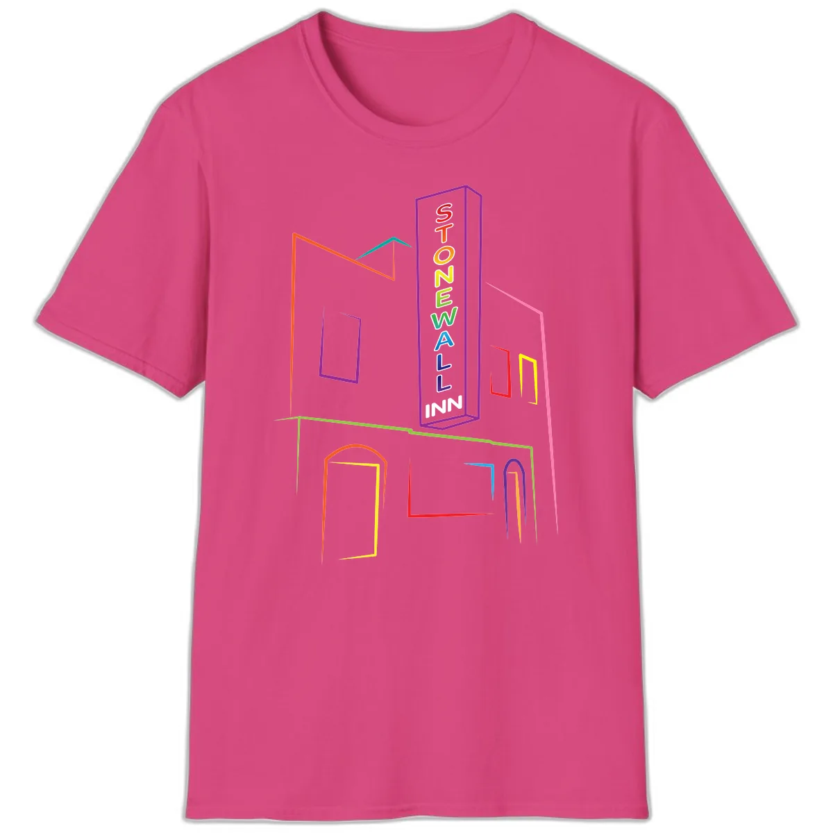 Stonewall Inn Neon Sign T-Shirt in Heliconia