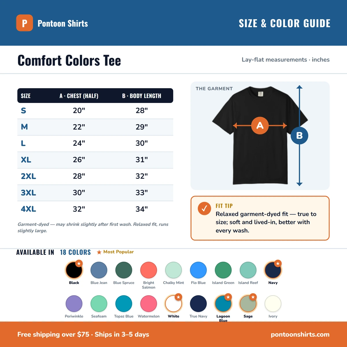 Comfort Color size & color guide