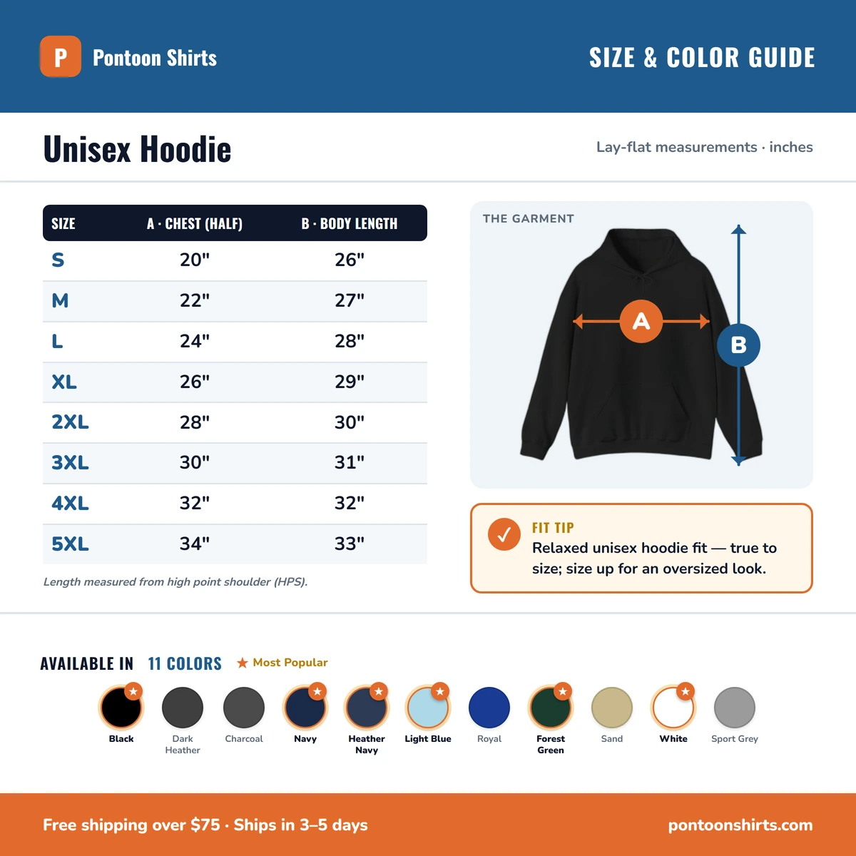 Hoodie size & color guide