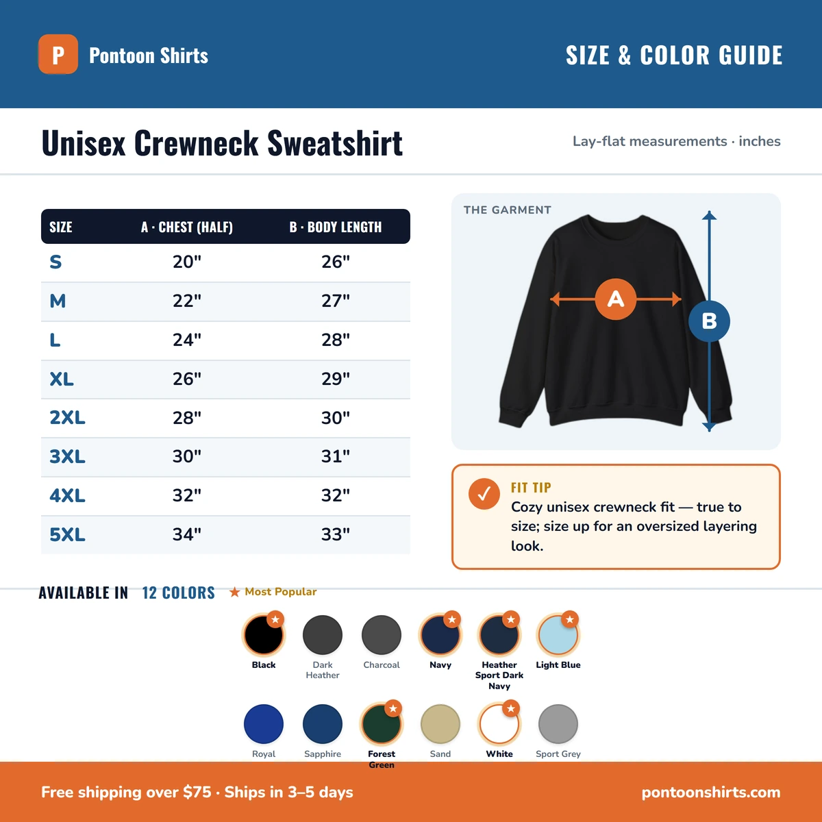 Sweatshirt size & color guide