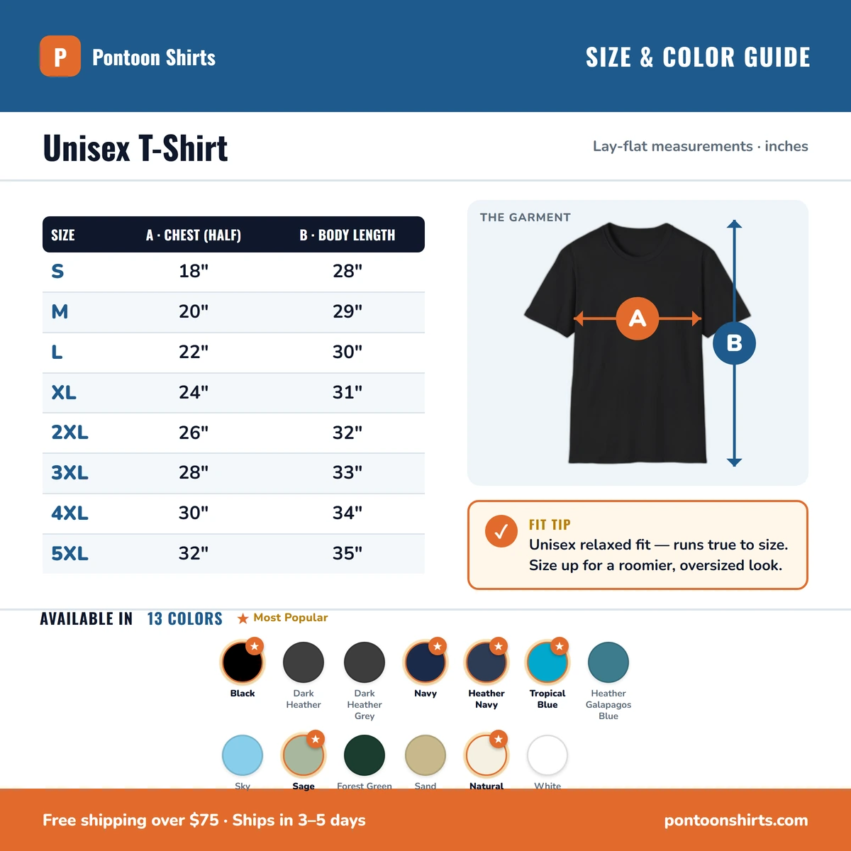 T-Shirt size & color guide
