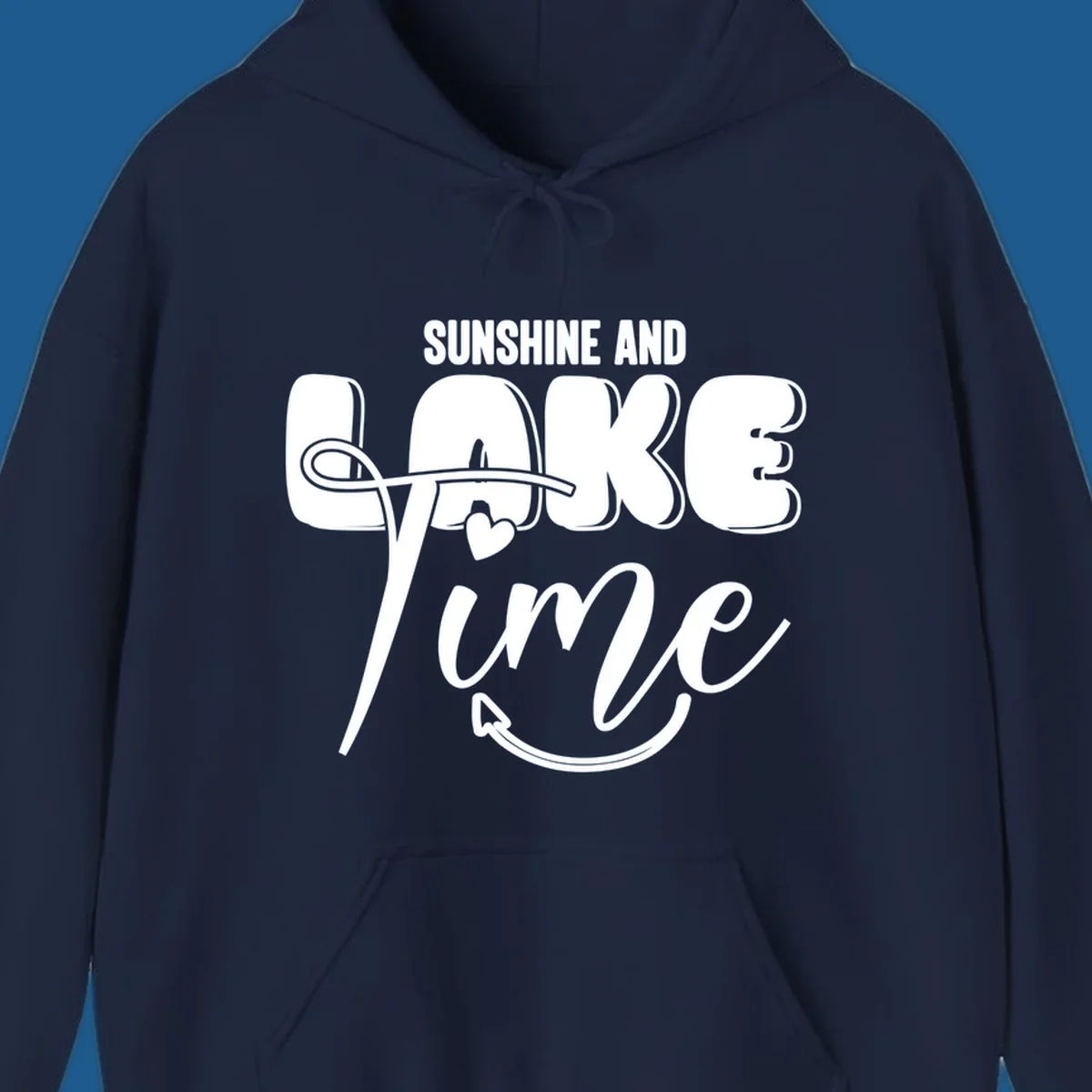Sunshine and lake time typography design with a heart and arrow.