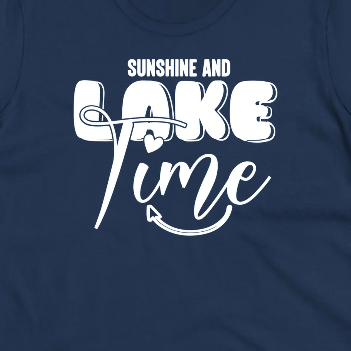 Sunshine and lake time typography design with a heart and arrow.