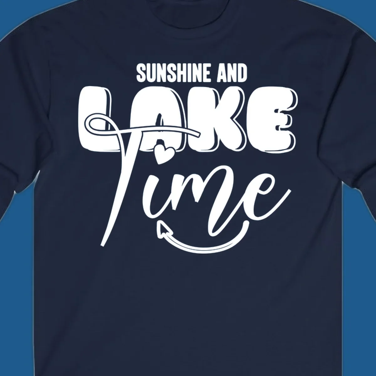 Sunshine and lake time typography design with a heart and arrow.