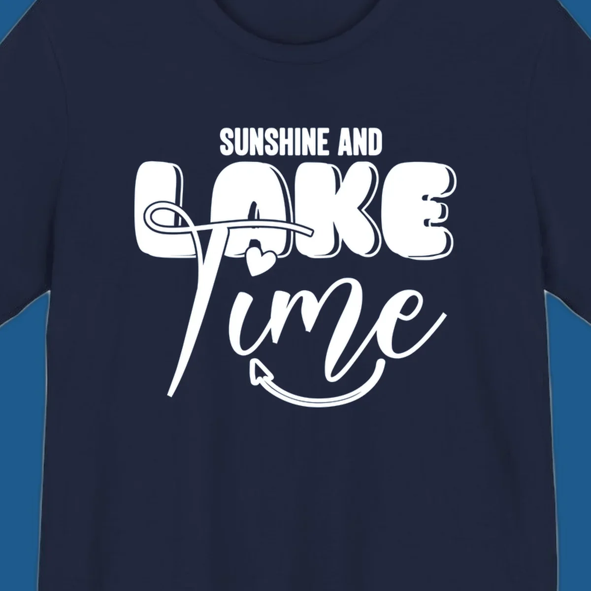 Sunshine and lake time typography design with a heart and arrow.
