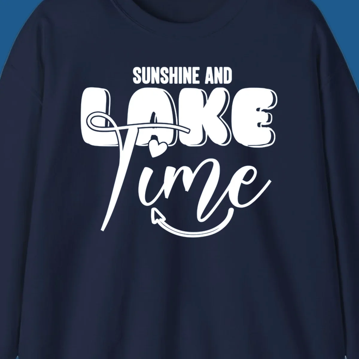 Sunshine and lake time typography design with a heart and arrow.