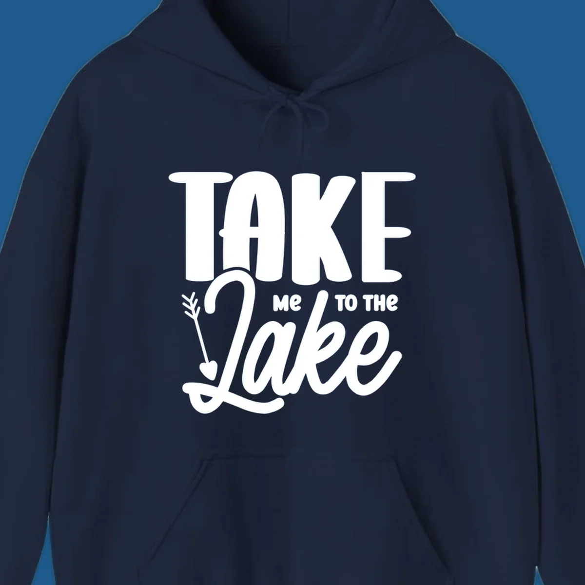 Take me to the lake typography design with arrow accent