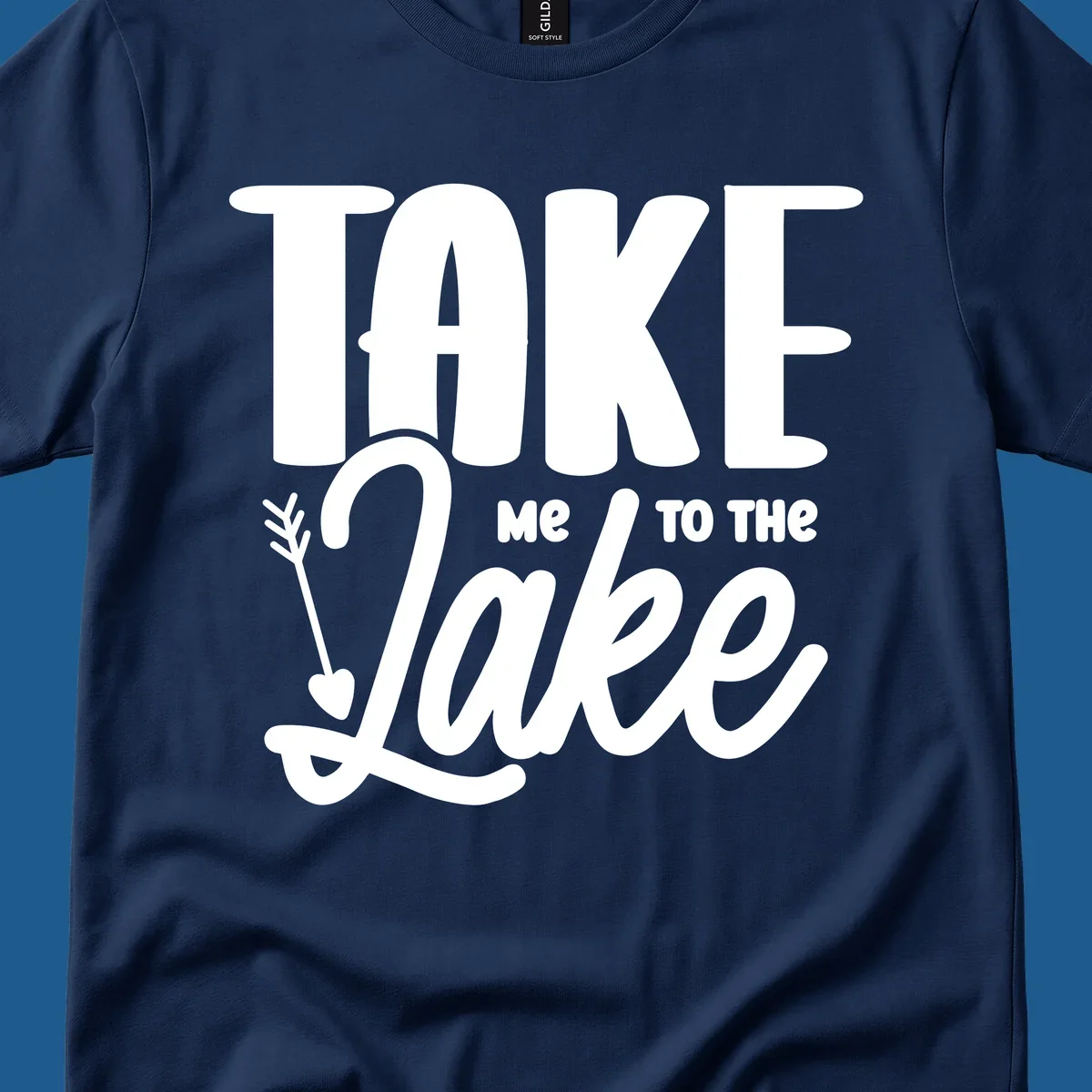 Take me to the lake typography design with arrow accent