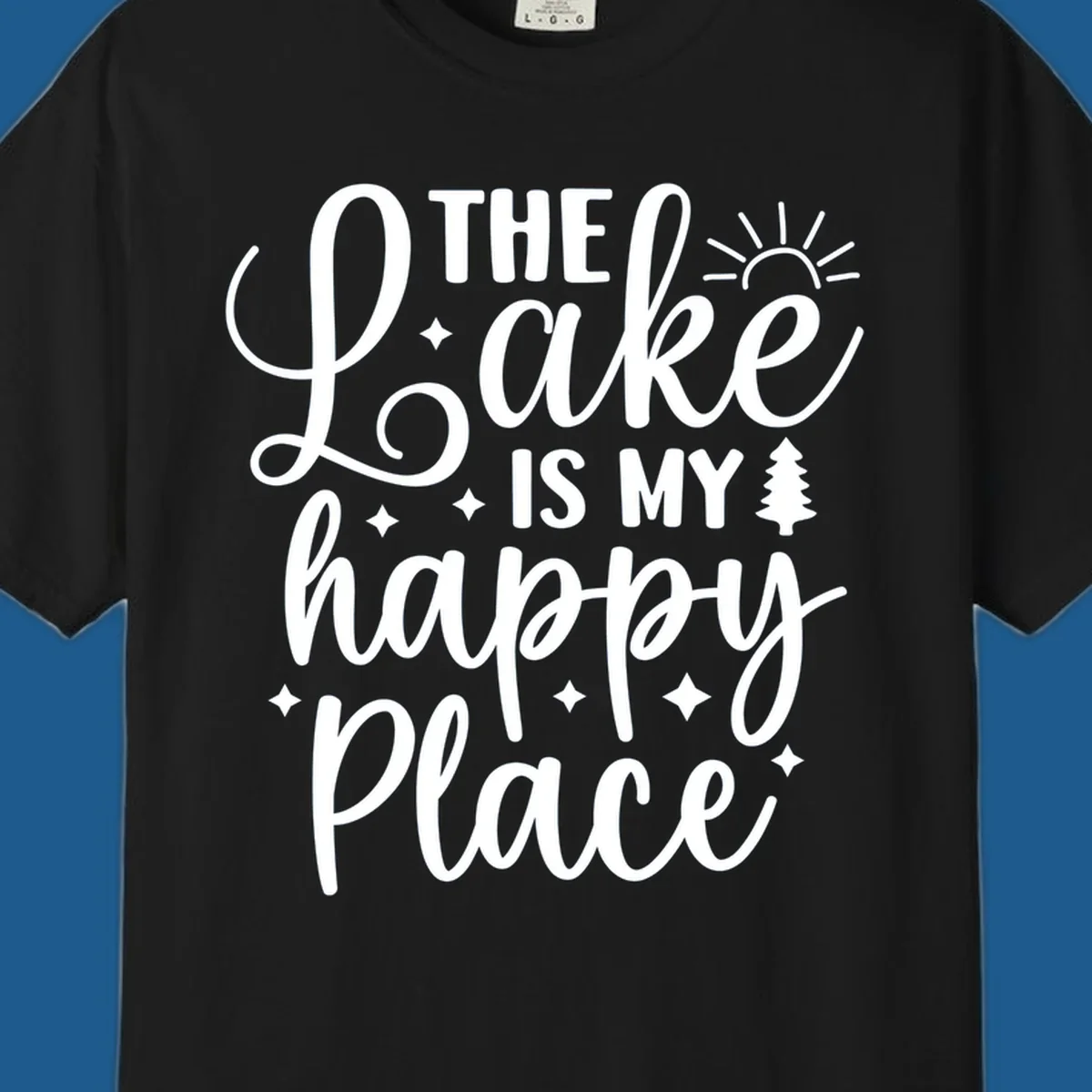 The Lake Is My Happy Place text and graphics design.