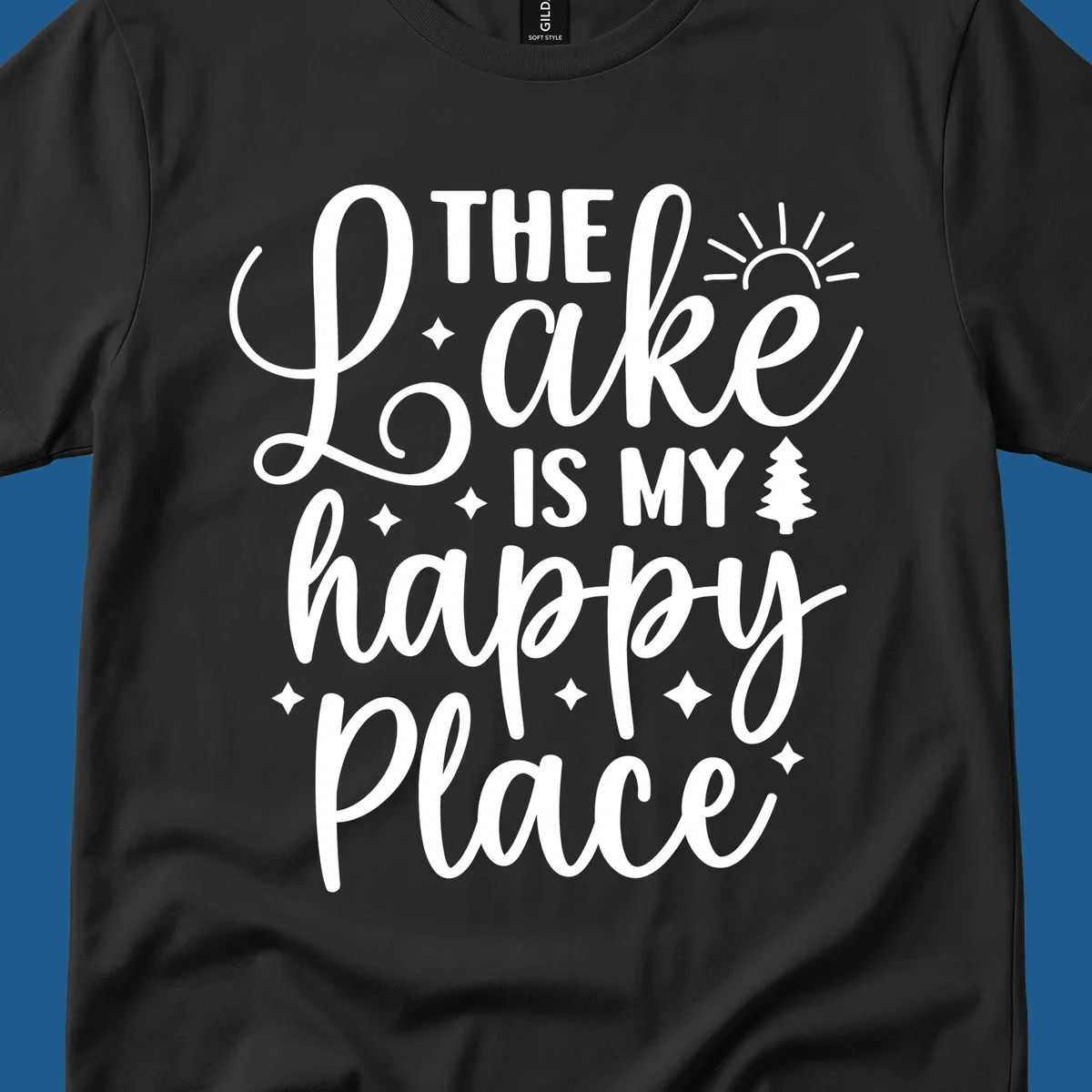 The Lake Is My Happy Place text and graphics design.