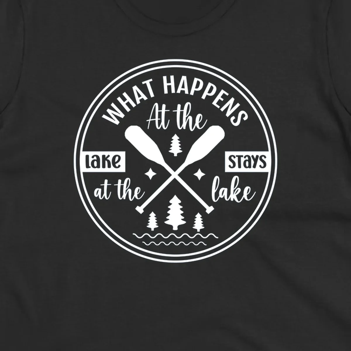 Lake life quote design with paddles and trees.