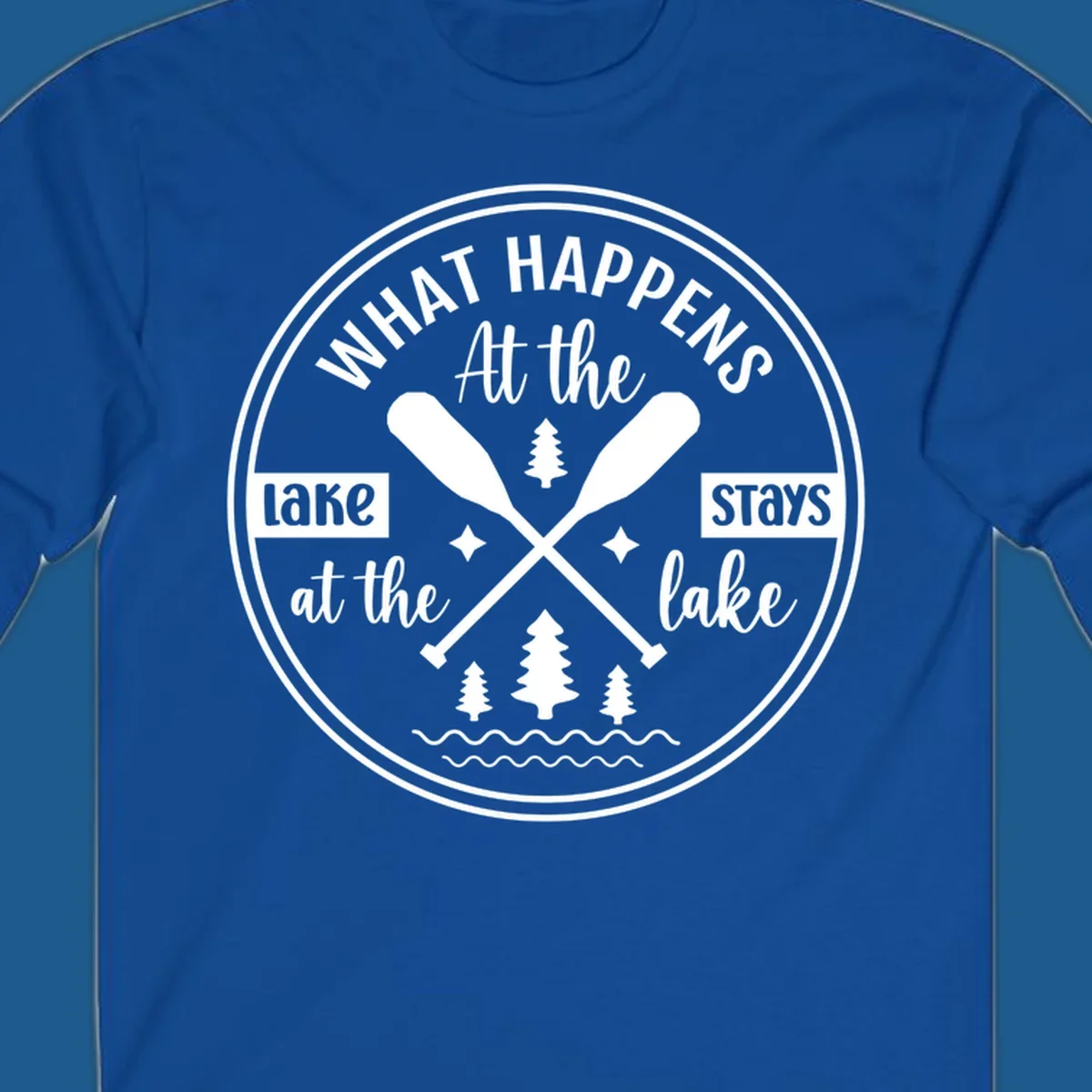 Lake life quote design with paddles and trees.