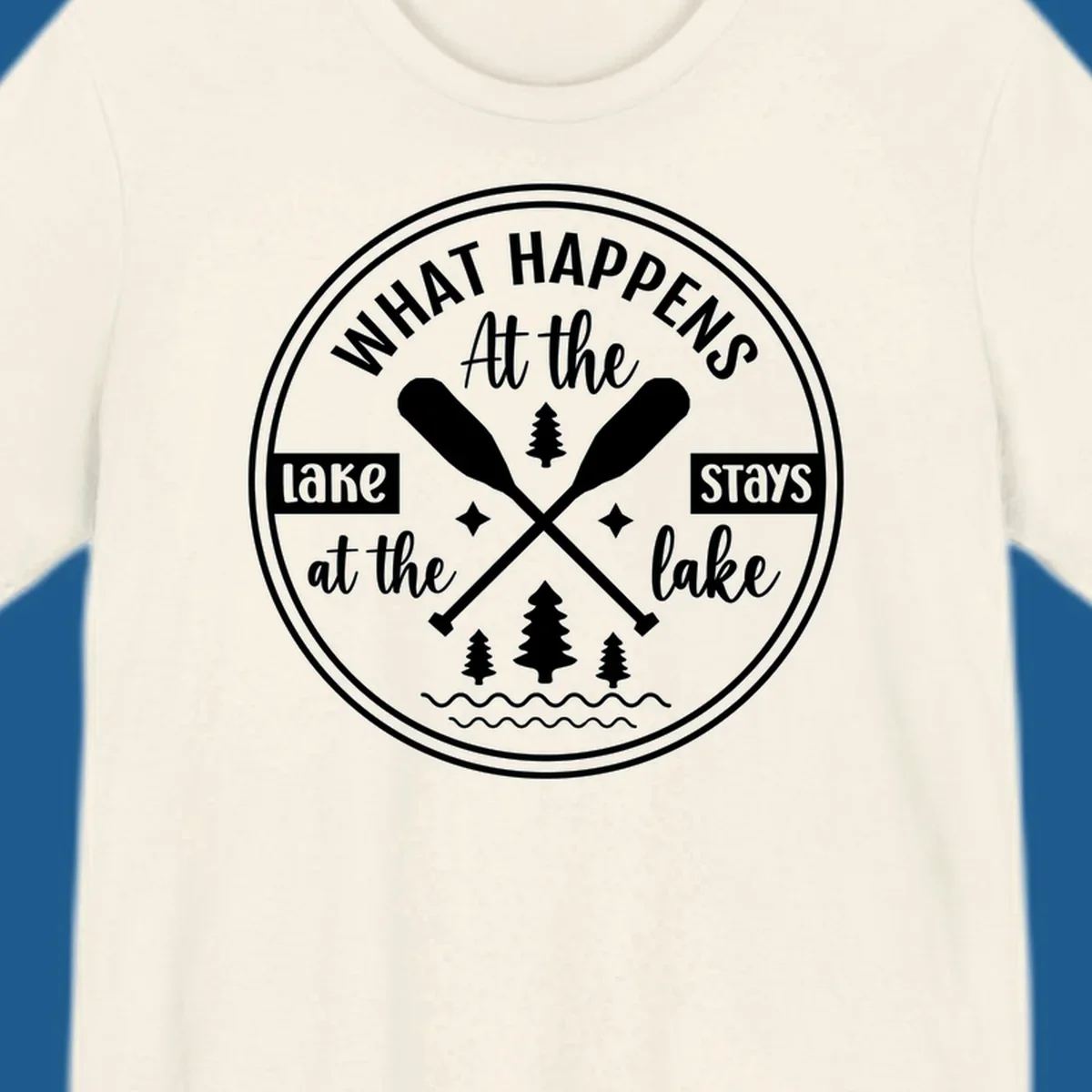 Lake life quote design with paddles and trees.