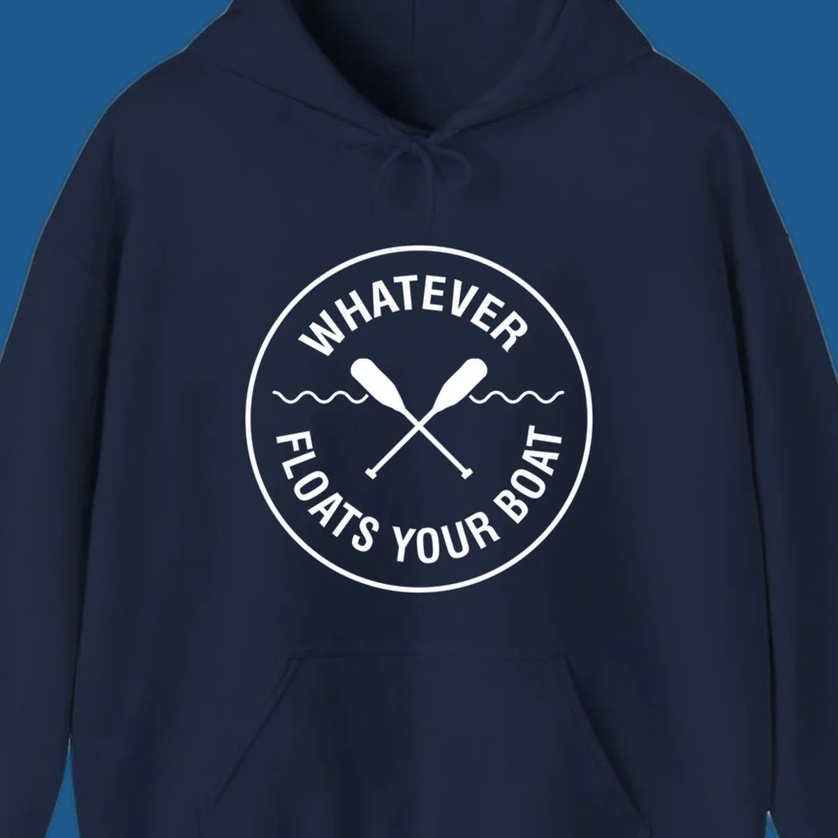 Circular badge with 'Whatever Floats Your Boat' text and crossed oars, representing pontoon boat lifestyle.