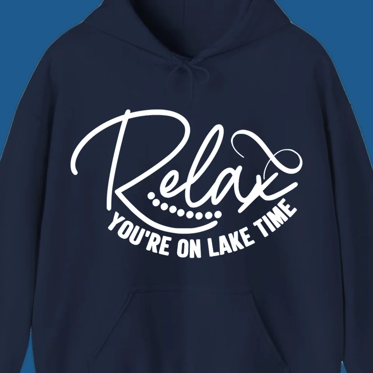 Relax You're On Lake Time text design with dots.