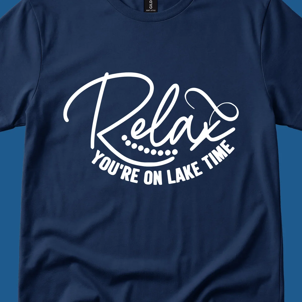 Relax You're On Lake Time text design with dots.
